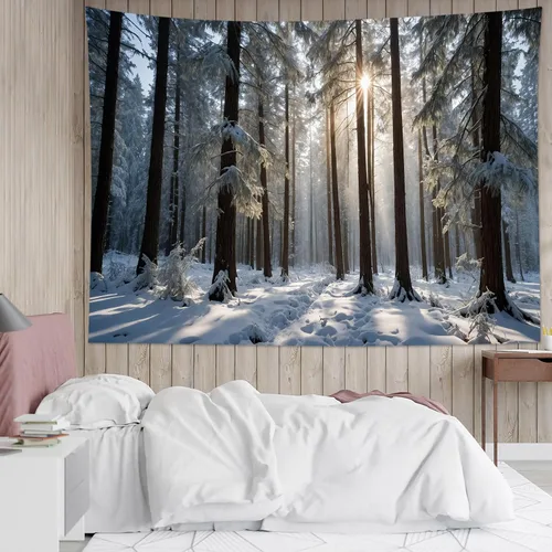 Miniatura 31 de HVEST Tapiz de cielo estrellado, nieve, montaña, para colgar en la pared, bosque de pinos, tapices para dormitorio, sala de estar, decoración