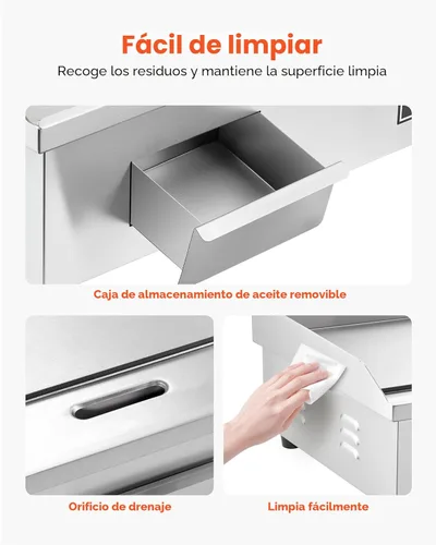Miniatura 6 de VEVOR Plancha eléctrica comercial, 21 x 11.8 pulgadas, 1750 W, control de temperatura ajustable de 122-570 °F, parrilla superior plana de acero