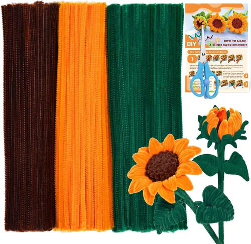 UzecPk Kit de 190 piezas de limpiador de tuberías a granel, 3 colores surtidos, limpiadores de tuberías artesanales, flores con alambres florales,