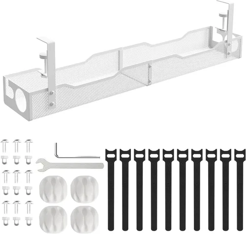 Miniatura 7 de Organizador de cables para debajo del escritorio, 26 pulgadas, organizador de cables de metal, sin taladro, organizador de cables para escritorio