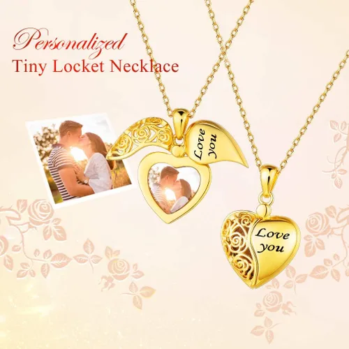 Miniatura 2 de Custom4U Collar de medallón personalizado para mujer, collar de medallón de corazón de plata que sostiene la imagen, cadena conmemorativa de 16 a 22