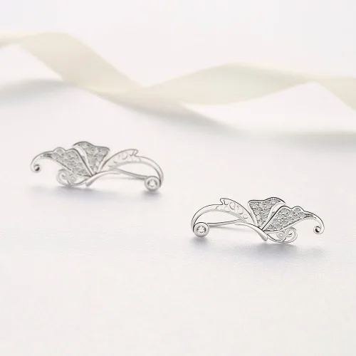 Miniatura 5 de Ear Crawler, Mariafashion Cuff Earrings Sterling Silver Ear Climber Butterfly Diamond Zircon Stud Earrings (butterfly ear cuff)
