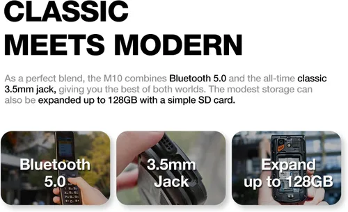 Miniatura 6 de AGM M10 Basic Flip Phone, 4G LTE - Compatible con T-Mobile, Dual SIM, IP68 impermeable/a prueba de caídas, botones y fuente grandes, altavoz de 98