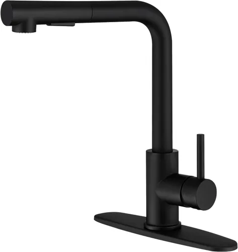 Miniatura 9 de CREA Grifo de cocina negro con rociador extraíble, grifo de barra de acero inoxidable de una sola manija para lavandería de granja, utilidad al aire