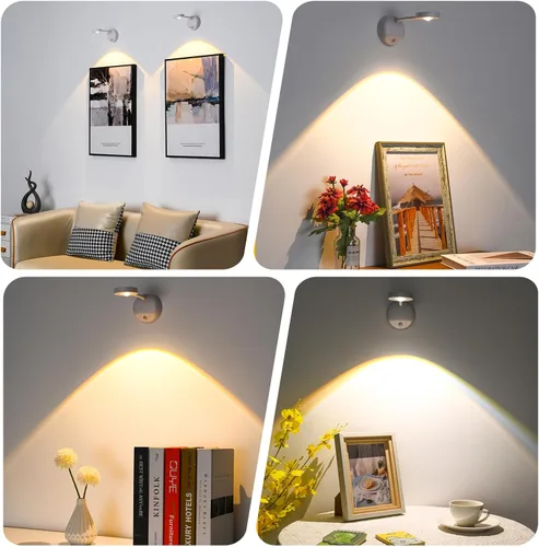Miniatura 5 de XPESUVC Lámpara de pared con sensor de movimiento, foco LED recargable, lámpara de lectura de mesita de noche de rotación flexible con 3 Blanco