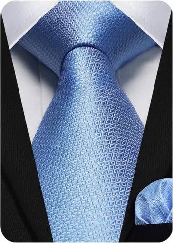 Miniatura 319 de HISDERN Conjunto de corbata a cuadros a cuadros pañuelo tejido clásico formal para hombre corbata y bolsillo cuadrado