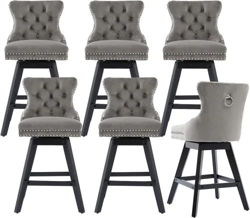 Miniatura 14 de cinkehome Juego de 2 taburetes de bar giratorios de altura de mostrador, taburetes de bar tapizados de terciopelo con respaldo, sillas de bar