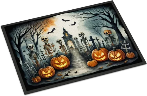 Miniatura 30 de Caroline's Treasures DAC2223MAT - Felpudo espeluznante de Halloween con gato negro de 18 x 27 pulgadas, tapete para puerta delantera
