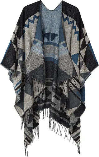 Miniatura 36 de Chales cálidos para mujer, cárdigan con frente abierto, estilo vintage, poncho