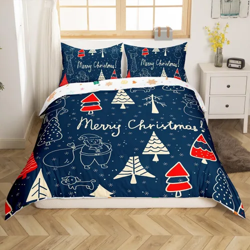Miniatura 14 de Funda de edredón de Feliz Navidad para niños, jóvenes y adultos, juego de ropa de cama de Papá Noel de Navidad, diseño de copos de nieve, árbol