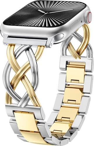 Miniatura 13 de TOYOUTHS - Pulsera elegante compatible con bandas de Apple Watch de 38/40/41/42/44/45/46/49mm para mujeres, correa de metal de acero inoxidable