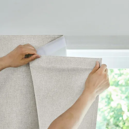 Miniatura 13 de Jilron Cortina de puerta francesa 100% opaca, adhesiva, no requiere taladrar, cortinas pequeñas diseñadas para su instalación en puertas