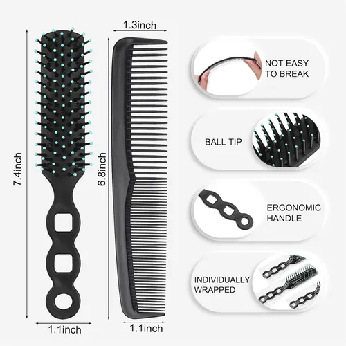 Miniatura 2 de Juego de 50 cepillos y peines para el cabello a granel para personas sin hogar envueltos individualmente, cepillos de pelo a granel de 25 y 7