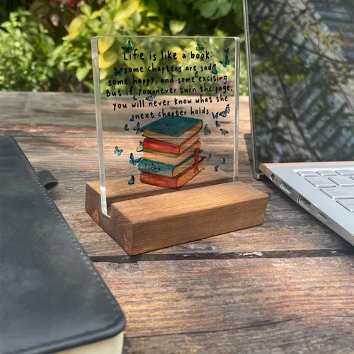 Miniatura 3 de vizuzi Letrero inspirador para decoración de escritorio de oficina en casa, regalo inspirador para amantes de los libros, mariposa, acrílico