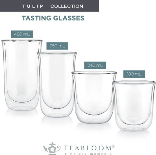 Miniatura 6 de Teabloom Vasos aislados Tulip para té, espresso y otras bebidas, vidrio de doble pared resistente al calor que mantiene las bebidas calientes/frías