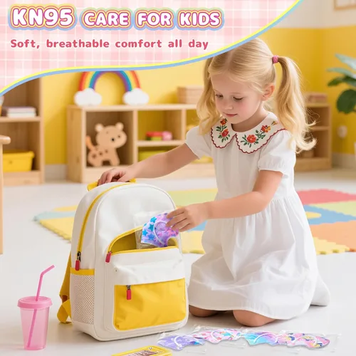 Miniatura 2 de FENFEN Mascarilla KN95 desechable para niños, paquete de 50 mascarillas KN 95 para niños, tamaño pequeño, transpirable, para niñas y niños KN95