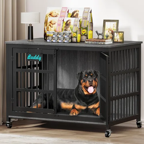 Miniatura 23 de EasyCom mueble de jaula para perros de 41"/33"/27" con etiqueta de nombre, perrera para perros de interior resistente para perros medianos, jaula