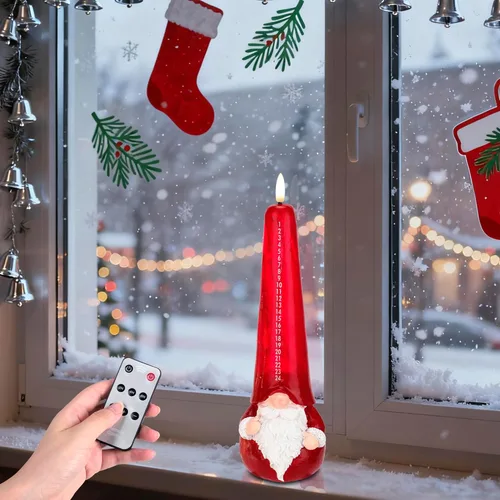 Miniatura 8 de Velas de Navidad sin llama con cuenta regresiva y control remoto, vela de Santa de llama parpadeante 3D operada por batería LED de calendario
