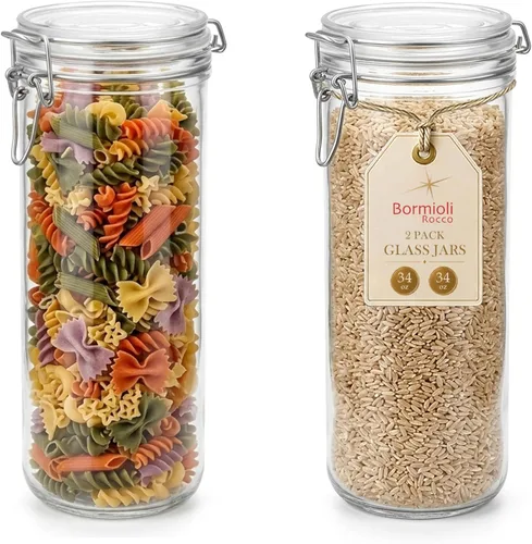 Miniatura 8 de Bormioli Rocco Fido Cylinder - Tarro hermético de vidrio de 25.25 onzas (juego de 2) – sin BPA, apto para lavavajillas y microondas – recipiente