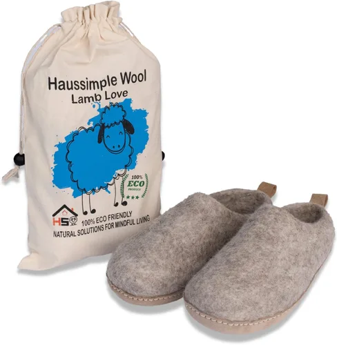 HAUSSIMPLE Wool Indoor Slippers Unisex Cozy House Shoes for Men Women Natural Sheep Felt Bedroom Warm Slip-On Soft Comfy Sheepskin Loafers
