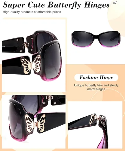 Miniatura 3 de LVIOE - Lentes de sol polarizadas para mujer, decoración de mariposa a la moda, para conducir y pescar, protección UV LS022
