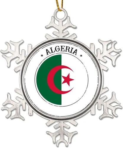 Bandera de Argelia, adorno de Navidad para niños, bandera nacional, silueta de Argelia, decoración de Navidad, copo de nieve, adorno de metal,