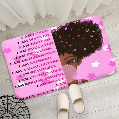 Miniatura 58 de Alfombra de área para dormitorio de niñas negras africanas, alfombra para sala de estar, sala de juegos, azul, lindo anime de dibujos animados