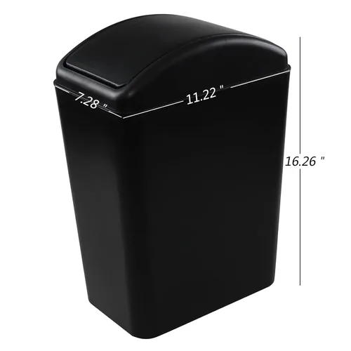 Miniatura 2 de Paquete de 3 botes de basura de 4.5 galones con tapa abatible, color negro Plastic Swing Lid Trash Can, Slim Narrow Body, Perfect For Bathroom