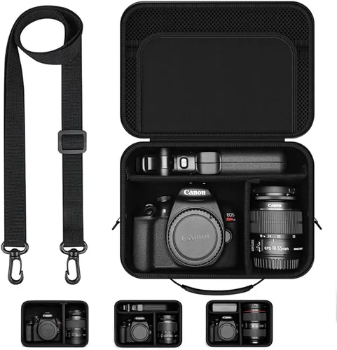Funda rígida para cámara compatible con Canon EOS Rebel T7/R50/R100 y más cámaras DSLR y sin espejo, bolsa de viaje portátil con divisores