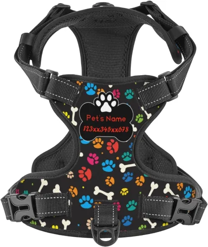 Miniatura 25 de Arnés personalizado para perro sin tirones, chaleco personalizado con bandera estadounidense para perro con número de teléfono y nombre de mascota