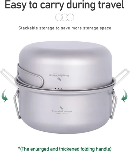 Miniatura 5 de iBasingo Juego de olla de vapor de titanio de 1.8 L y sartén para freír olla ultraligera portátil para acampar al aire libre mochilero cocina hogar