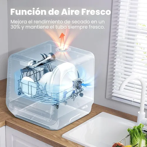 Miniatura 7 de COMFEE' Lavavajillas Portátil de Encimera con Tanque de Agua Integrado de 5L, No Necesita Conexión, 6 Programas, Rociado Dual de 360°, Función