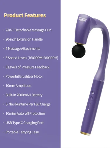 Miniatura 9 de Pistola de masaje muscular desmontable 2 en 1 de tejido profundo con mango de extensión de 20 pulgadas, masajeador de espalda y cuello para aliviar