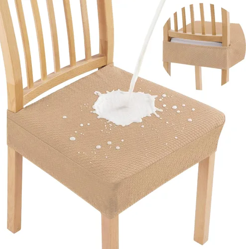 Miniatura 21 de Smiry Juego de 4 fundas de asiento impermeables para sillas de comedor, tela jacquard elástica, extraíble y lavable, fundas protectoras de asiento