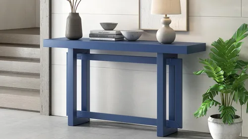 Miniatura 5 de Mesa consola contemporánea con parte superior de madera de hormigón de inspiración industrial, mesa de entrada extra larga con patas de madera
