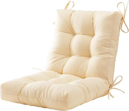 BLISSWALK Cojines para sillas de exteriores, cojín grueso de mimbre con respaldo bajo y lazos para muebles de patio, 40 pulgadas de largo x 20 Beige