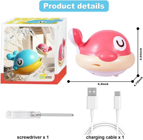 Miniatura 6 de Juguetes de baño para bebés, juguetes de baño para niños de 1 a 3 años, juguetes de bañera recargables con rociador de ballenas iluminados, juguetes