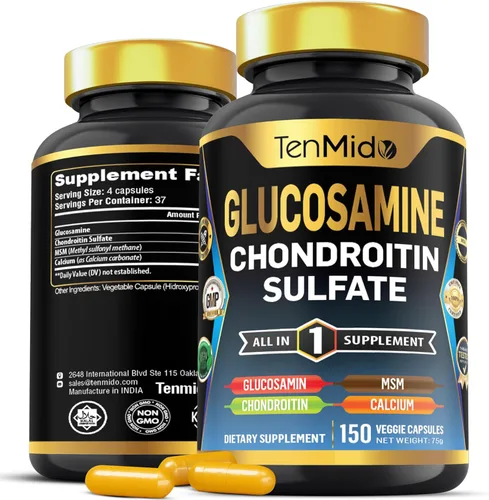 Suplemento MSM de glucosamina condroitina para hombres y mujeres - Fórmula 4 en 1 - Apoyo a la salud de las articulaciones y los huesos - 150
