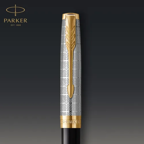 Miniatura 5 de PARKER Sonnet - Bolígrafo de metal de alta calidad y acabado negro brillante con borde dorado, punta media con recarga de tinta negra, caja de regalo