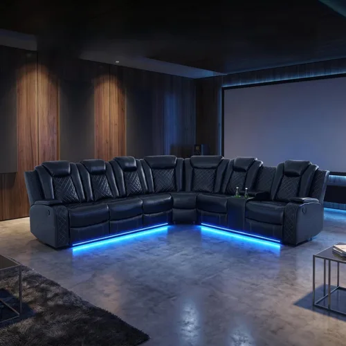 Juegos de muebles de sala de Toseslo, juego de sofá reclinable eléctrico, seccional de 2 reclinables de cuero negro con luz LED, juegos modernos de