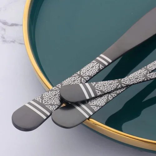 Miniatura 4 de Christmas Gift Black Hammered Flatware Sets for 4, 20 Pieces Unique Pattern Design Stainless Steel Cutlery Silverware Set Includes Dinner