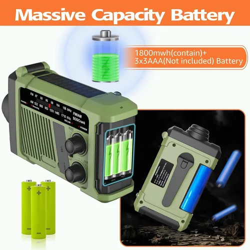 Miniatura 8 de NOAA radio meteorológica alertas portátiles AM FM, radio de emergencia al aire libre solar/manivela/carga USB, funciona con pilas, alarma