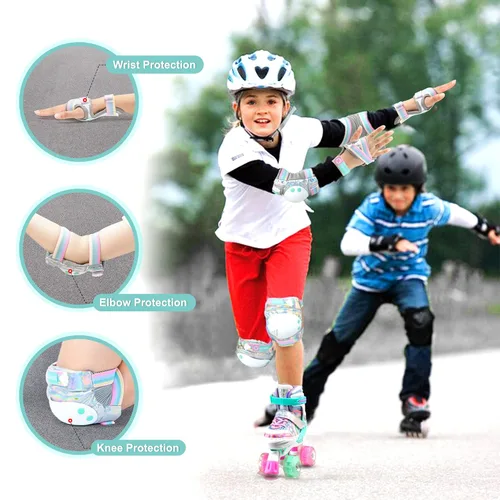 Miniatura 2 de SULIFEEL - Rodilleras de arcoíris y unicornio para niños, coderas, muñequeras con bolsa de cordón, juego de equipo de protección ajustable