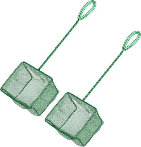 Miniatura 13 de Pawfly Red para peces de acuario con mango de metal trenzado, red cuadrada con malla fina suave de lodos de residuos de alimentos, red de limpieza
