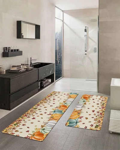 Miniatura 2 de Tapete de baño con hojas de calabaza de otoño, antideslizante, de secado rápido y absorbente, de tierra de diatomeas, para fregadero de cocina
