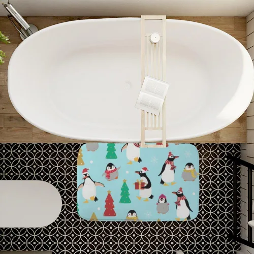 Miniatura 2 de Cute Penguin in Christmas Costume Washable Rug 18X30in Bathroom Toilet Rugs Bath Matts Outside Door Mats Instant Dry Water Proof Anti Slip Patterned