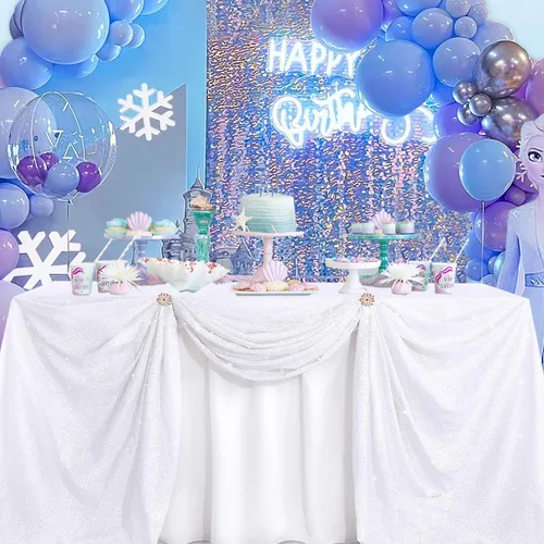 Miniatura 72 de B-COOL Mantel de lentejuelas de 60 x 102 pulgadas, mantel de cumpleaños rectangular azul bebé, brillante, duradero, boda, fiesta, restaurante