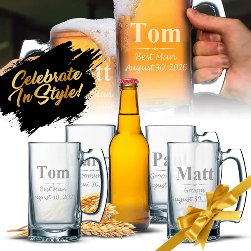 Miniatura 4 de My Personal Memories Juego de 4, juego de 8 y más tazas de cerveza grabadas personalizadas de padrinos de boda de 16 onzas, regalos personalizados