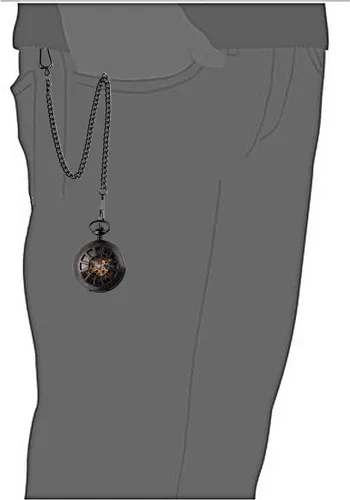 Miniatura 6 de SIBOSUN Reloj de bolsillo esqueleto especial 12 - Pequeño - Diseño de caja de ventana para hombre, color negro, mecánico con caja de cadena