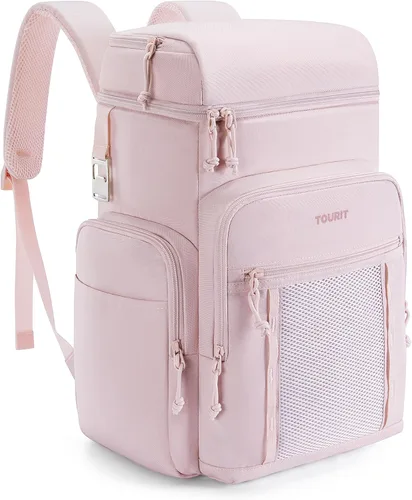 TOURIT Enfriador de mochila aislante: 30 latas impermeable a prueba de fugas mochila más fresca suave bolsa de viaje playa picnic camping Rosa